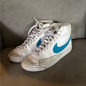 White and Blue High-Top Sneakers